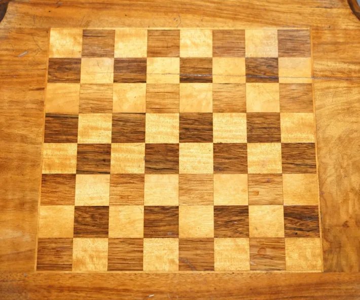 Pamono Victorian Inlaid Walnut & Hardwood Chess Table with Ornate Legs, 1880s Sale