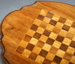 Pamono Victorian Inlaid Walnut & Hardwood Chess Table with Ornate Legs, 1880s Sale