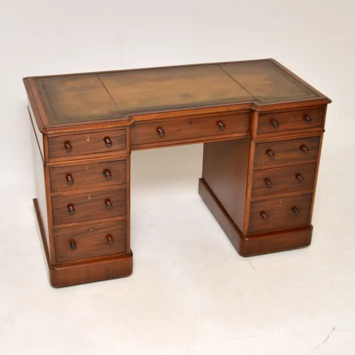 Pamono Victorian Leather Top Pedestal Desk, 1860s Best