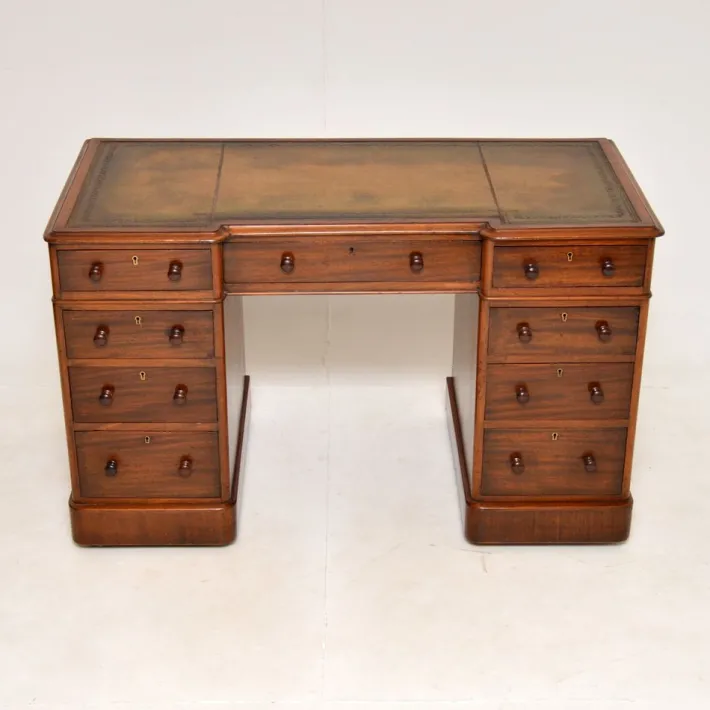 Pamono Victorian Leather Top Pedestal Desk, 1860s Best