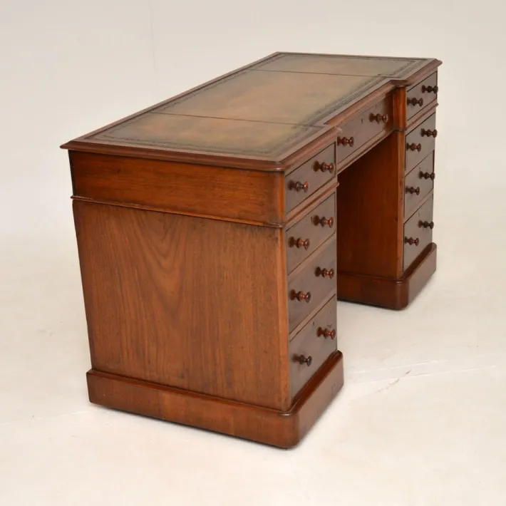 Pamono Victorian Leather Top Pedestal Desk, 1860s Best