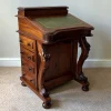 Pamono Victorian Mahogany Davenport Desk with Leather Writing Surface and Carved Floral Rosettes, England, 1850s Sale