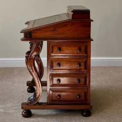 Pamono Victorian Mahogany Davenport Desk with Leather Writing Surface and Carved Floral Rosettes, England, 1850s Sale
