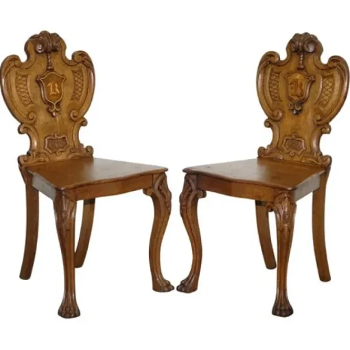 Pamono Victorian Oak Carved Hallway Chairs with Lion Paw Feet, Set of 2 Hot