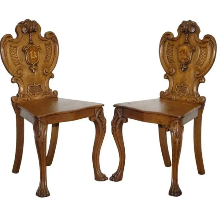 Pamono Victorian Oak Carved Hallway Chairs with Lion Paw Feet, Set of 2 Hot