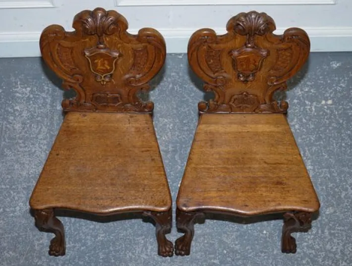 Pamono Victorian Oak Carved Hallway Chairs with Lion Paw Feet, Set of 2 Hot
