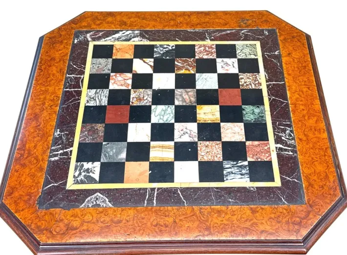 Pamono Victorian Walnut and Specimen Marble Chess Table, 1860 New