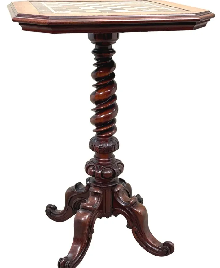 Pamono Victorian Walnut and Specimen Marble Chess Table, 1860 New