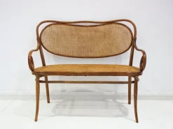 Pamono Vienna Secessionist Bentwood and Rattan Settee from Thonet Hot