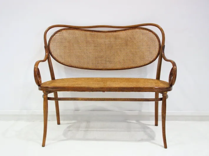 Pamono Vienna Secessionist Bentwood and Rattan Settee from Thonet Hot