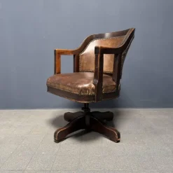 Pamono Vintage American Wood and Leather Desk Chair, 1920s New
