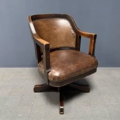 Pamono Vintage American Wood and Leather Desk Chair, 1920s New