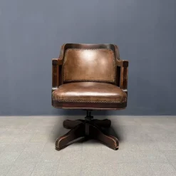 Pamono Vintage American Wood and Leather Desk Chair, 1920s New