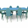 Pamono Vintage Aqua Green Dining Set with Gilt Details by Umberto Mascagni, 1950s, Set of 7 Sale