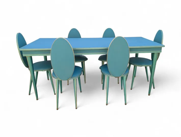 Pamono Vintage Aqua Green Dining Set with Gilt Details by Umberto Mascagni, 1950s, Set of 7 Sale