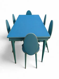 Pamono Vintage Aqua Green Dining Set with Gilt Details by Umberto Mascagni, 1950s, Set of 7 Sale