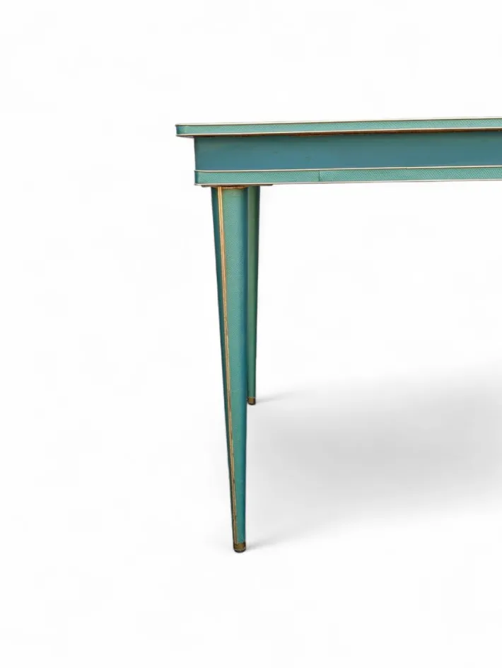 Pamono Vintage Aqua Green Dining Set with Gilt Details by Umberto Mascagni, 1950s, Set of 7 Sale