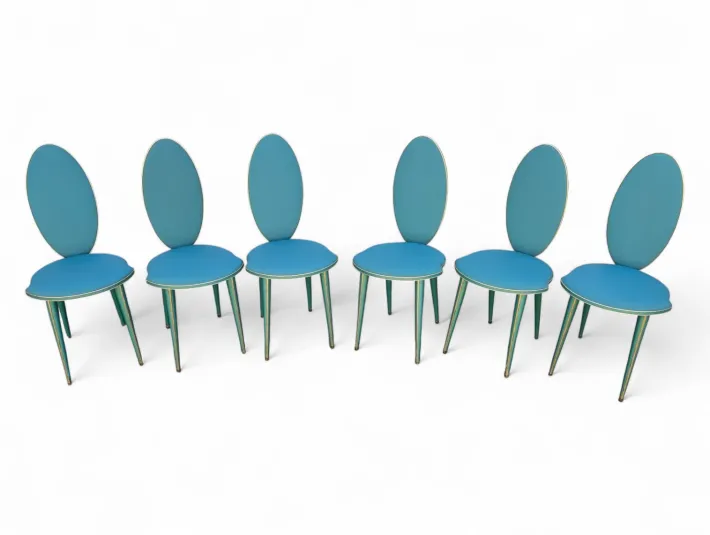 Pamono Vintage Aqua Green Dining Set with Gilt Details by Umberto Mascagni, 1950s, Set of 7 Sale