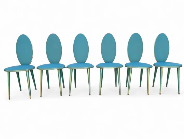 Pamono Vintage Aqua Green Dining Set with Gilt Details by Umberto Mascagni, 1950s, Set of 7 Sale