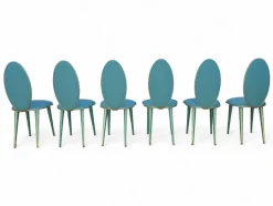 Pamono Vintage Aqua Green Dining Set with Gilt Details by Umberto Mascagni, 1950s, Set of 7 Sale