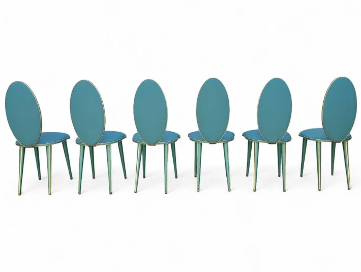 Pamono Vintage Aqua Green Dining Set with Gilt Details by Umberto Mascagni, 1950s, Set of 7 Sale