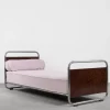 Pamono Vintage Art Deco Bauhaus Streamline Burled Wood & Tubular Steel Bed, 1920s Best