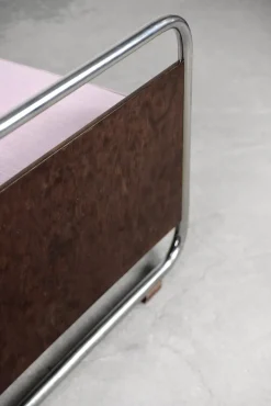 Pamono Vintage Art Deco Bauhaus Streamline Burled Wood & Tubular Steel Bed, 1920s Best