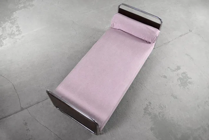 Pamono Vintage Art Deco Bauhaus Streamline Burled Wood & Tubular Steel Bed, 1920s Best