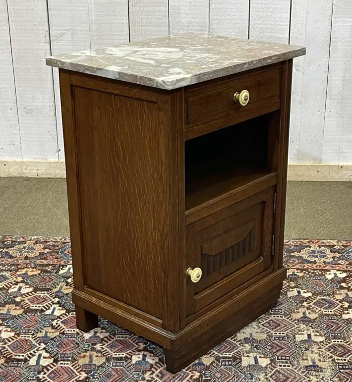 Pamono Vintage Art Deco Bedside Table in Oak with Marble Top, 1930s New