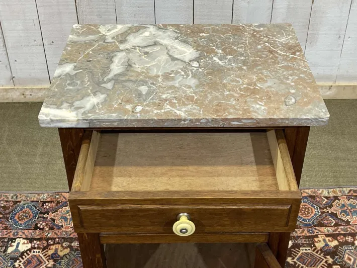 Pamono Vintage Art Deco Bedside Table in Oak with Marble Top, 1930s New