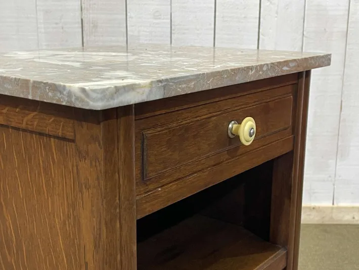 Pamono Vintage Art Deco Bedside Table in Oak with Marble Top, 1930s New