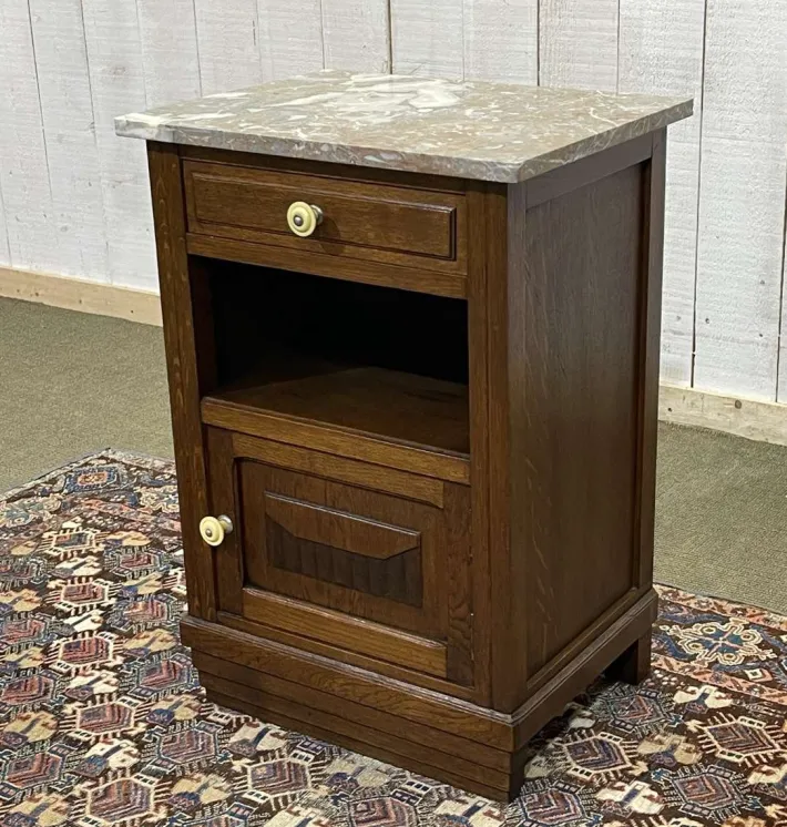 Pamono Vintage Art Deco Bedside Table in Oak with Marble Top, 1930s New