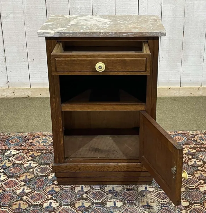 Pamono Vintage Art Deco Bedside Table in Oak with Marble Top, 1930s New