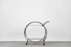 Pamono Vintage Art Deco Chrome and Glass Round Bar Cart, 1930s Clearance