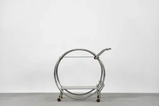 Pamono Vintage Art Deco Chrome and Glass Round Bar Cart, 1930s Clearance