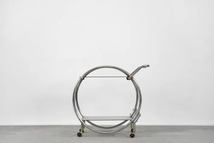 Pamono Vintage Art Deco Chrome and Glass Round Bar Cart, 1930s Clearance