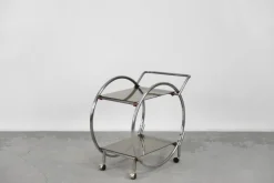 Pamono Vintage Art Deco Chrome and Glass Round Bar Cart, 1930s Clearance