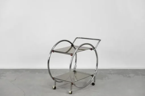 Pamono Vintage Art Deco Chrome and Glass Round Bar Cart, 1930s Clearance