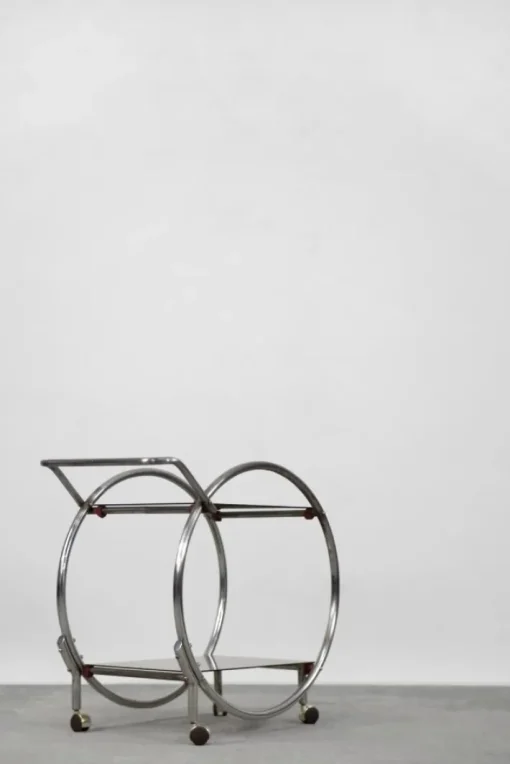 Pamono Vintage Art Deco Chrome and Glass Round Bar Cart, 1930s Clearance