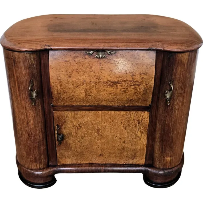 Pamono Vintage Art Deco Italian Walnut Burl and Mirror Mosaic Dry Bar Cabinet by Paolo Buffa, 1950s Outlet