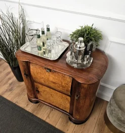 Pamono Vintage Art Deco Italian Walnut Burl and Mirror Mosaic Dry Bar Cabinet by Paolo Buffa, 1950s Outlet