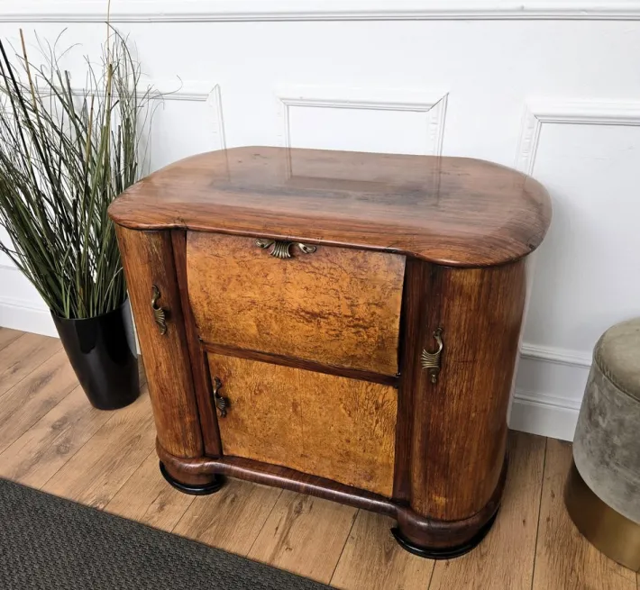 Pamono Vintage Art Deco Italian Walnut Burl and Mirror Mosaic Dry Bar Cabinet by Paolo Buffa, 1950s Outlet