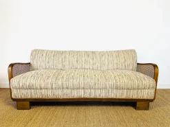 Pamono Vintage Art Deco Living Room Set in Curved Wood and Cane, 1950, Set of 3 Outlet