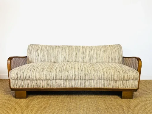 Pamono Vintage Art Deco Living Room Set in Curved Wood and Cane, 1950, Set of 3 Outlet