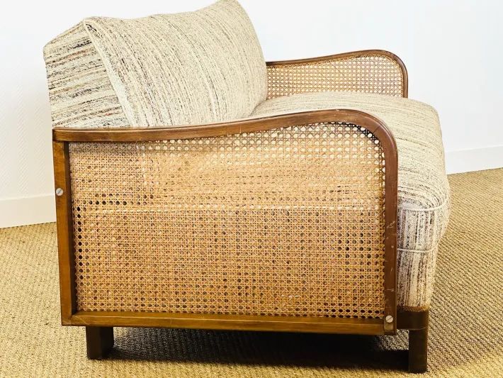 Pamono Vintage Art Deco Living Room Set in Curved Wood and Cane, 1950, Set of 3 Outlet