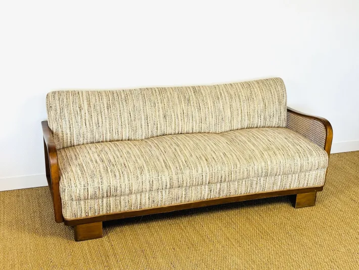 Pamono Vintage Art Deco Living Room Set in Curved Wood and Cane, 1950, Set of 3 Outlet