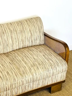 Pamono Vintage Art Deco Living Room Set in Curved Wood and Cane, 1950, Set of 3 Outlet