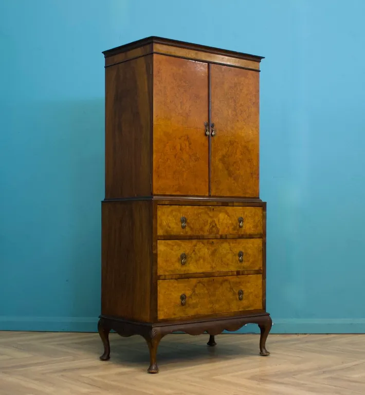 Pamono Vintage Art Deco Style Walnut Tallboy Linen Cabinet, 1950s Clearance