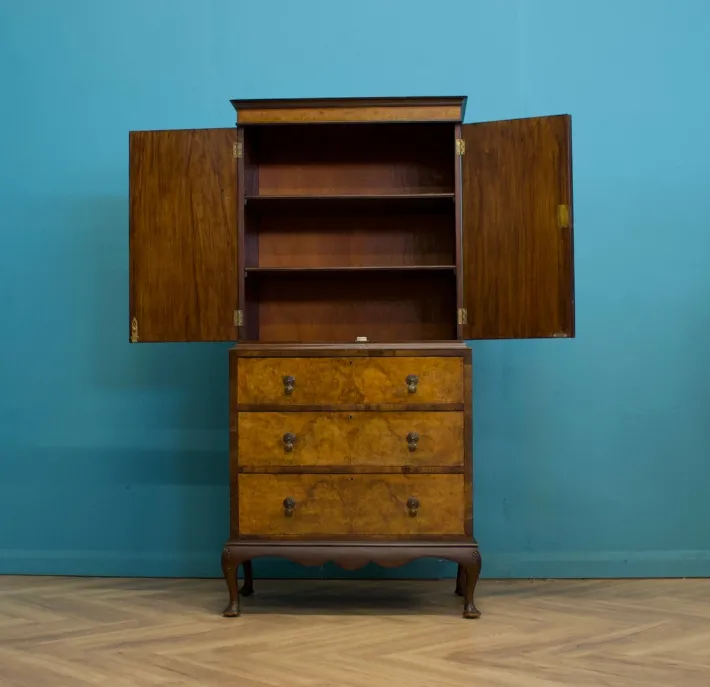 Pamono Vintage Art Deco Style Walnut Tallboy Linen Cabinet, 1950s Clearance