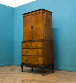 Pamono Vintage Art Deco Style Walnut Tallboy Linen Cabinet, 1950s Clearance